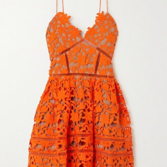 SELF-PORTRAIT Flared Macram'e and Ladder-Lace mini dress Size 12UK - Picture 3 of 7